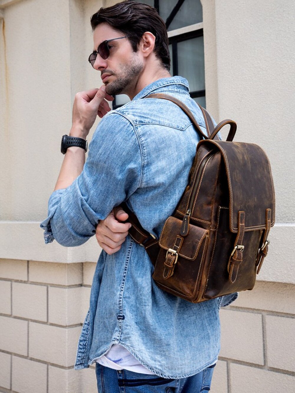 Vintage Crazy Horse Full Grain Cowhide Backpack Original Designer Leather Rucksa